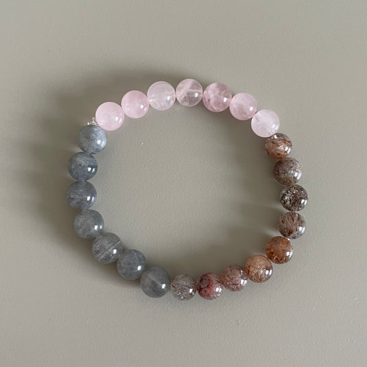 Red Brown Rutilated Quartz × Rose Quartz × Labradorite bracelet / レッドブラウンルチル×ローズクォーツ×ラブラドライト